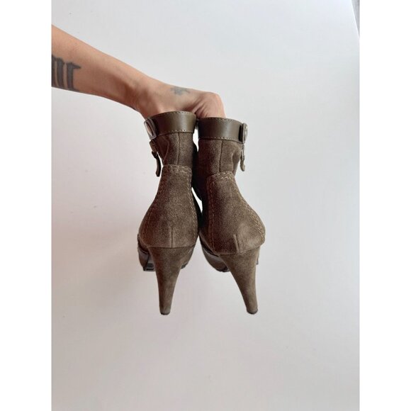 PROENZA SCHOULER Peat Suede Leather Moto Biker Platform Ankle Boots, Size 37.5 - Picture 8 of 16